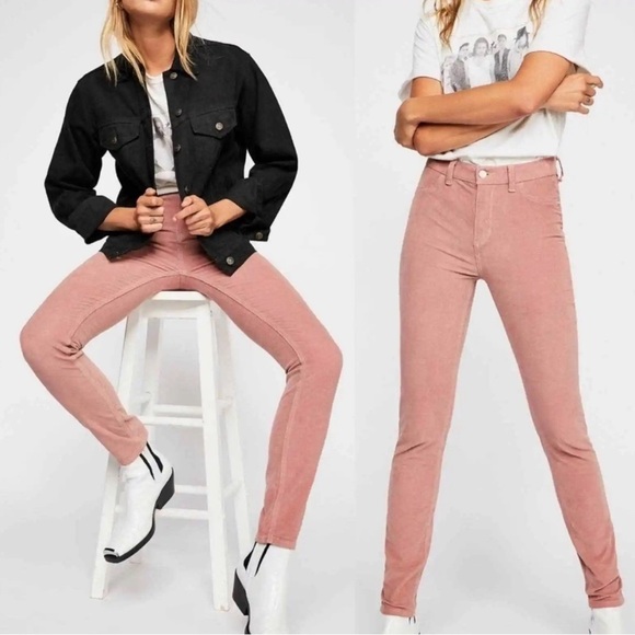 Free People Corduroy Jeans 26 Modern Mauve Raw Hem Blush Pink Nude Neutral NWT - Picture 1 of 13